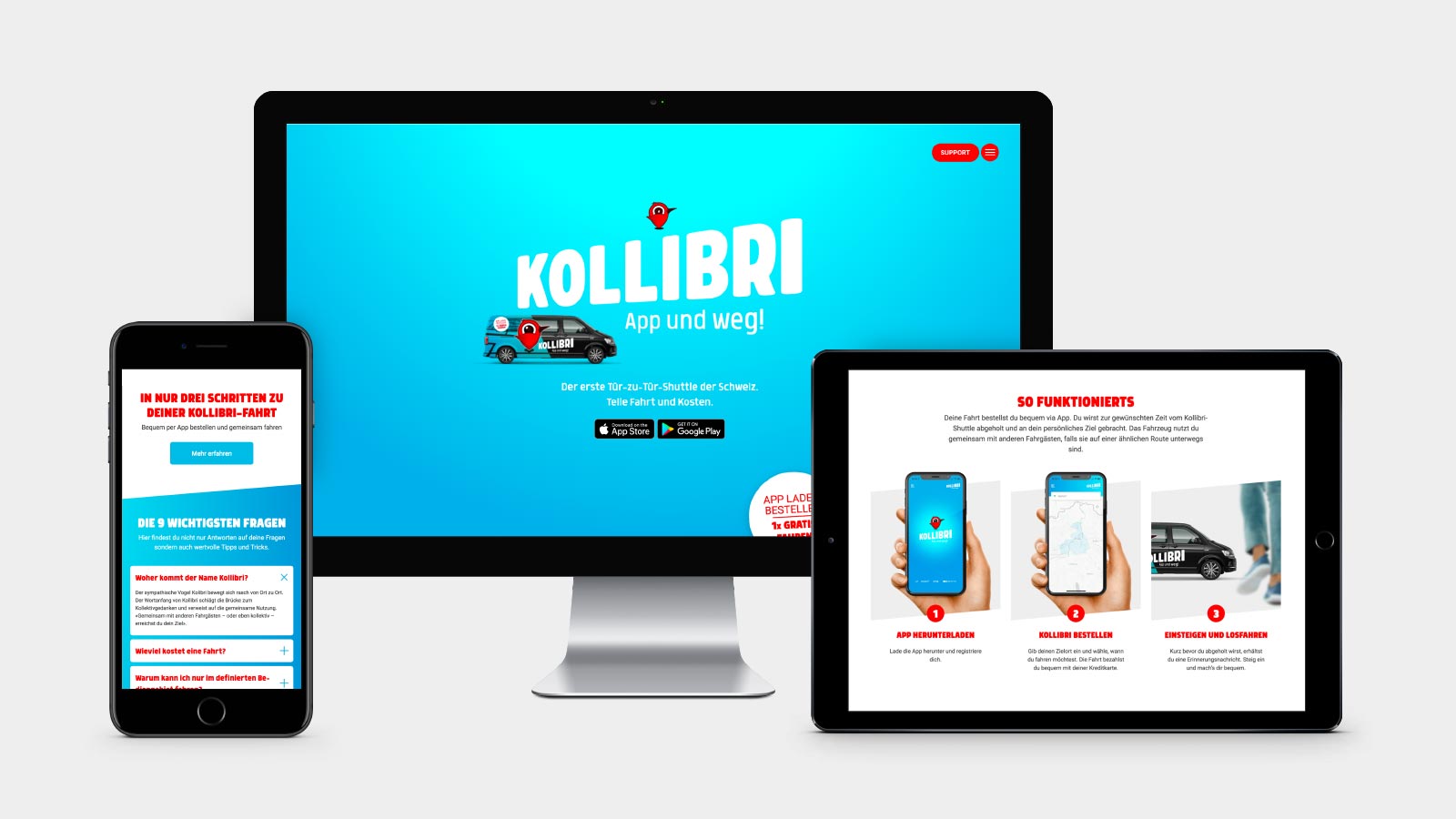 Kollibri Postauto – App – Branding, Kommunikationsstrategie, Promotion, Bewerbung Crossfive Werbeagentur