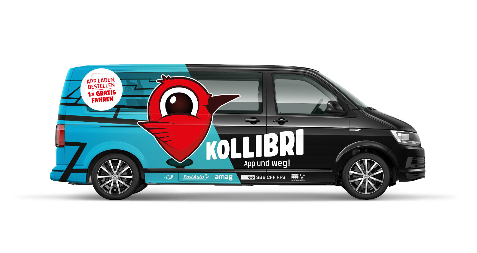 Kollibri Postauto – App – Branding, Kommunikationsstrategie, Promotion, Bewerbung Crossfive Werbeagentur